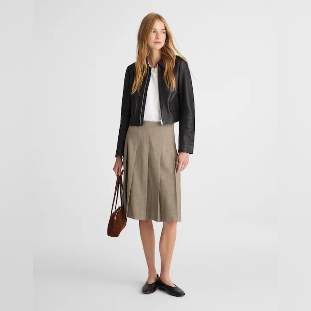 Madewell Taupe and Black Pleated A-Line Skirt